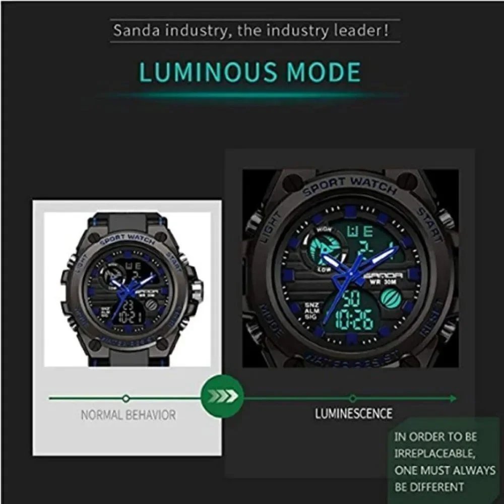 BLACK SILVER STAINLESS STEEL MILITARY SPORT WATERPROOF QUARTZ WRISTWATCH